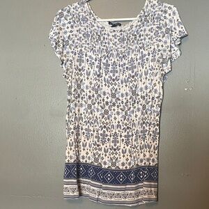 Hilary Radley Blue and White Patterned Blouse